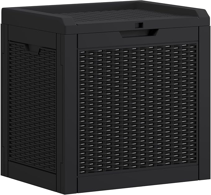 YITAHOME 35 Gallon Outdoor Deck Box, Lockable Waterproof Storage Box, Resin Storage Bin for Patio Cushions, Gardening Tools, UV Resistant, Black