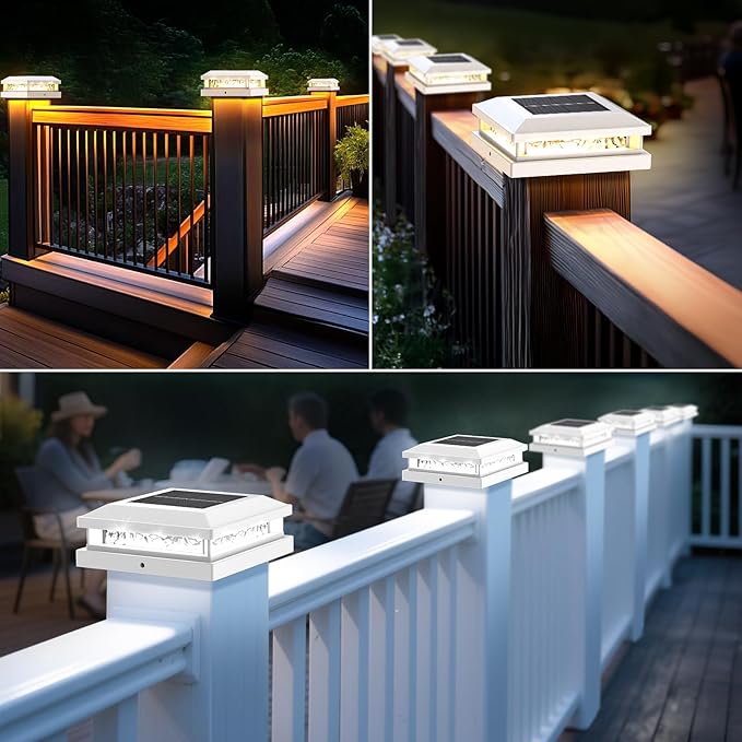 Bosceos Solar Post Lights Outdoor 12-Pack, 2 Lighting Modes 16 LEDs Solar Post Cap Lights for 4x4 4.5x4.5 5x5 Vinyl Wooden Posts Waterproof, Fence Light Solar Powered for Deck Fence Yard Porch, White