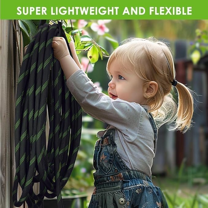 FlexiSolve Non-Expandable Garden Hose 100 ft, Ultra Lightweight & Flexible Water Hose With 10-Pattern Spray Nozzle, Full Length Leak-Proof Design, High-Density Fabric & Shut-Off Valve, Hose Straps