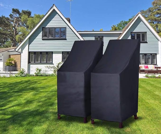 Stackable Patio Chair Covers, High Back Outdoor Chair Covers, 600D Heavy Duty Waterproof Lawn Outside Barstool Furniture Covers,Fits for 4-6 Stackable Dining Chairs,27"W x 27"D x 49"H,2 Pack