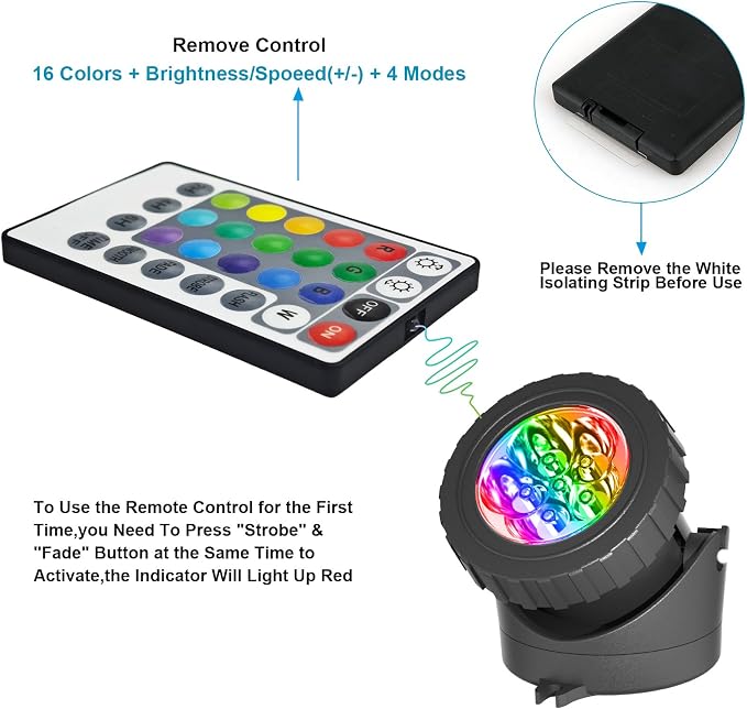 T-SUN Submersible LED Pond Lights, Color Changing Underwater Spotlights with Remote & Memory, IP68 Waterproof for Fish Tank, Aquarium, Garden Fountain, Pool(5 Light Heads)