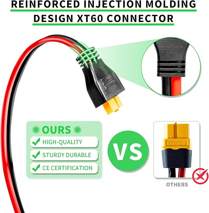 Ansofien Solar Connector - XT60 to XT60 Female Plug, 2FT, 10AWG Charge Extension Cable for RV, Solar Panel, Power Station