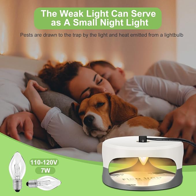 Flea Trap for Inside Your Home 2 Packs - Premium Electric Flea Traps, Natural and Child-Friendly Indoor Flea Control for Home & Garage with 5 Glue Disc Refills and 5 Lightbulbs
