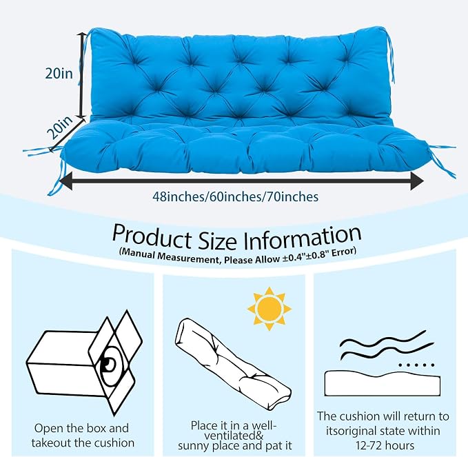 Premium 5" Thicken Porch Swing Cushions Waterproof 3 Seater Replacement Cushions with Backrest and Adjustable Straps, Outdoor Furniture Cushions for Patio, Garden(40×40×5inch)