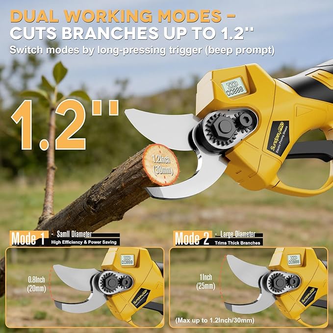 Brushless Cordless Pruning Shears - 21V Max 1.2" Electric Pruners with 2 × 2.0Ah Battery & SK5 Blades & Carrying Case - LCD Display Cordless Secateurs for Garden Orchard Tree Branch Pruning