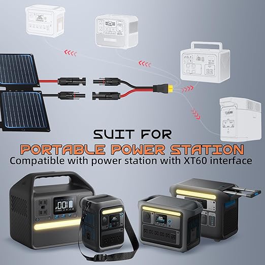 30FT 10AWG XT60 Solar Charging Cable, GIBBAB Solar Panel Connector to XT60 Extension Charge Adapter Cable with Caps & Wire Ties for LiFePO4 Battery RV Portable Power Station Ecoflow Generator