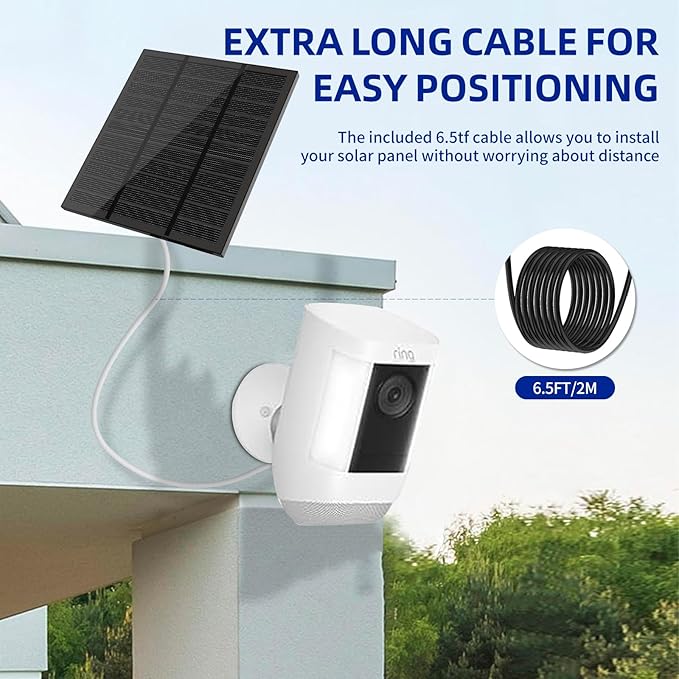 Solar Panels for Ring Camera Outdoor (New Generation) 5W 5V Solar Panel Charger with USB-C&Plug for Spotlight Cam Plus&Stick Up Cam Pro.Waterproof IP65 360°Adjustable 2M Cable (Black, 2)