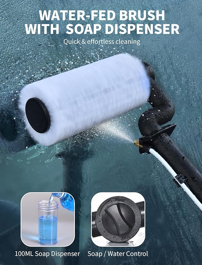 Electric Solar Panel Cleaning Kit, 20FT Solar Panel Cleaning Brush and Pole with Soap Dispenser, Telescopic Water Fed Pole, Solar Panel Cleaner Solution for Windows, Roof, RV
