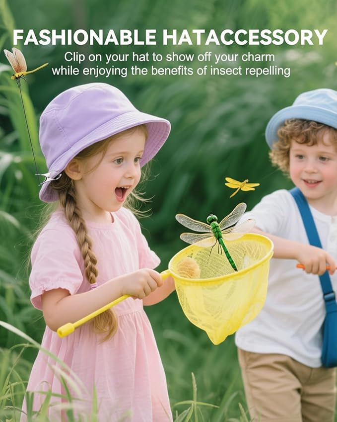 20Pcs Dragonfly Dragon Fly Clips for Bugs Repellent Decor 3D Garden Outdoor Flying Butterflies Decorations Fake to Keep Away Metal Bamboo Stakes Decorative Yard Ornaments Hat Golf Moving (40pcs)