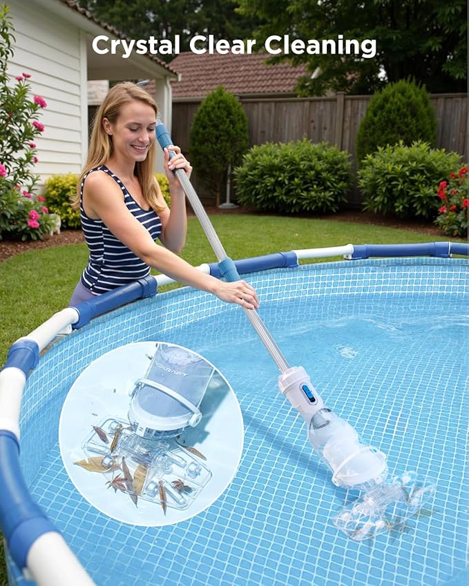 InoKraft Pool Vacuum for Above Ground Pool, Cordless Pool Vacuum for Inground Pools, Rechargeable Pool Cleaner with 18.5 GPM Suction, Above Ground Pool Vacuum with 59” Extendable Pole, Yellow