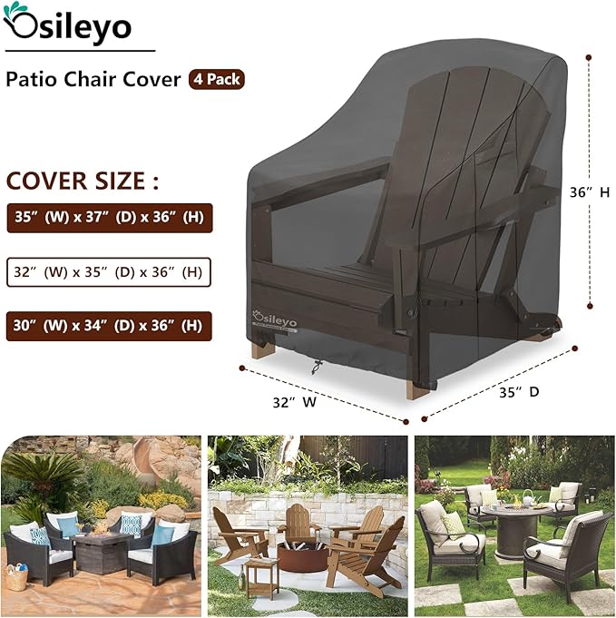 Patio Chair Cover 32W x 35D x 36H inches,Waterproof Heavy Duty Outdoor Furniture Covers for Patio Adirondack Chair 4 Pack（Black）
