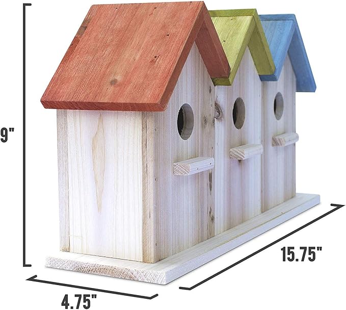 Bird House for Outdoors/Indoors, Hanging Kit for Kids & Adults, Decorative Feeder for Bluebirds, Wrens & Chickadees, All-Weather Home Decoration (Multi Orange Yellow Blue, 3 Houses)