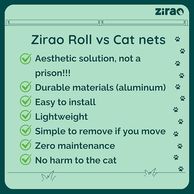 Zirao Roll -Outdoor Cat Anti-Escape Barrier, Quality Cat Protection for Patios and Gardens
