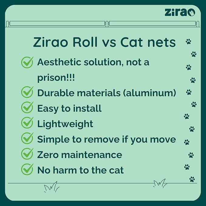 ZIRAO ROLL - Outdoor Cat Anti-Escape Barrier, Quality Cat Protection for Patios and Gardens, Cat Fence, Cat Barrier, 23.4 Ft