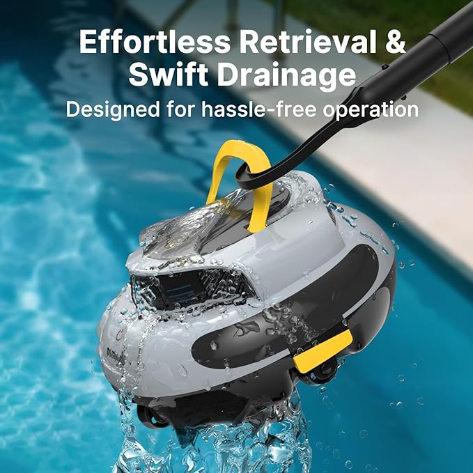 POOLPURE Pool Cleaner, 5000mAh Battery, 100 Minutes Runtime, 1000 Sq Ft Coverage, Automatic Cleaner (Yellow Gray)
