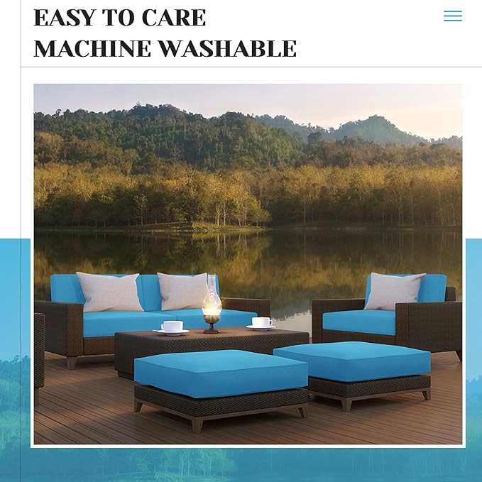 Mindsoft 8 Pcs 24"x24" Patio Cushion Covers Outdoor Cushion Covers Replacement High UV Resistant Anti Slip Waterproof Patio Chair Seat Slipcovers for Outdoor Furniture(Lake Blue)