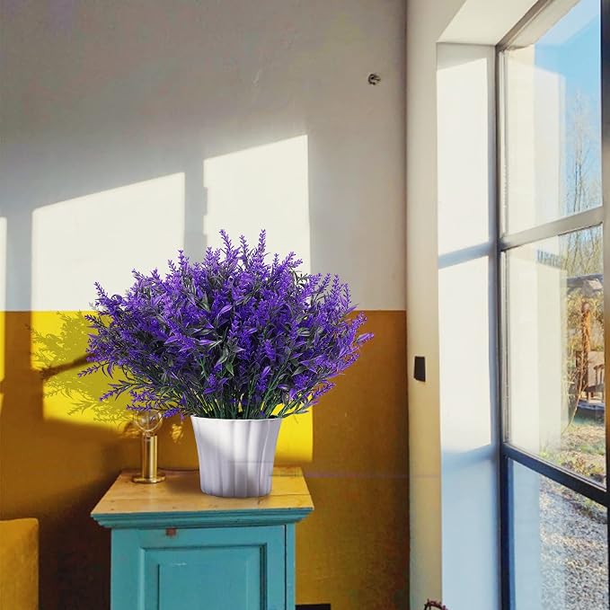 RECUTMS Artificial Plants Outdoor Artificial Lavender Flowers 12 Bundles Outdoor UV Resistant Fake Flowers No Fade Faux Plastic Plants Garden Porch Window Box Decor,Spring Decorations for Home(Purple)