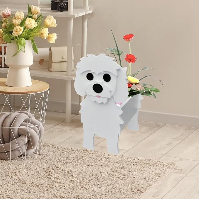 Maltese Dog Planter Plant Pots,Cute Dog Flower Planter,Gifts for Pet Lovers,Unique Animal Plant Pots,Office,Indoor Outdoor Garden Decor（9.45 * 7.36 * 13.39in）
