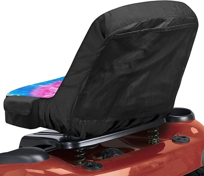 Tie Dye Tractor Seat Cover with Drink Pouch Waterproof Lawn Mower Seat Cover Protector with Side Pockets Compatible with Craftsman Cub Cadet Kubota