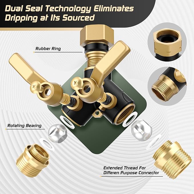 Hose Splitter 2 Way Heavy Duty,Garden Hose Splitter- Solid Brass Y Type with Dual Shut Off Valves,3/4" Standard Threads, Leak-Proof Dual Outlet Splitter for Sprinklers and Irrigation Systems
