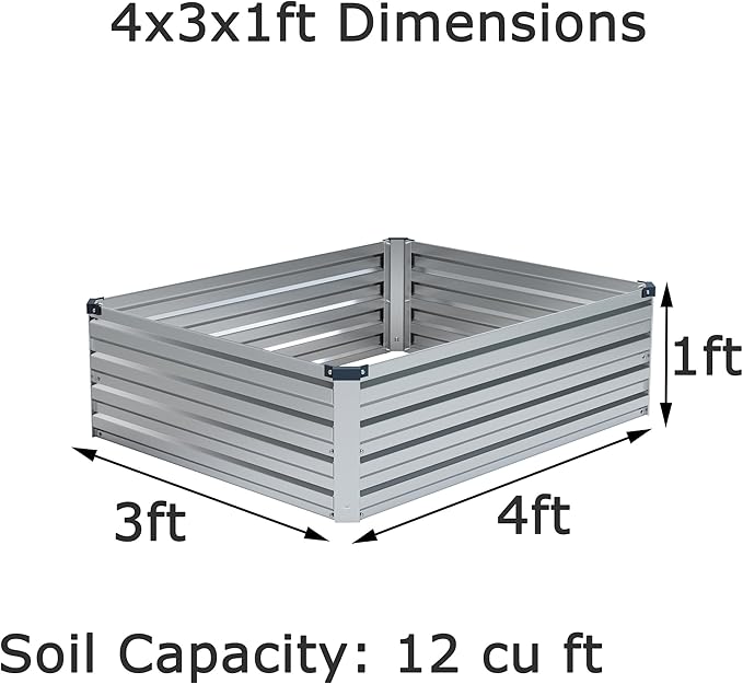Foxlang 4x3x1ft(2 Pack) Galvanized Raised Garden Bed,Outdoor Planter Box Metal Patio Kit Planting Bed for Vegetables Flowers Herb,Silver