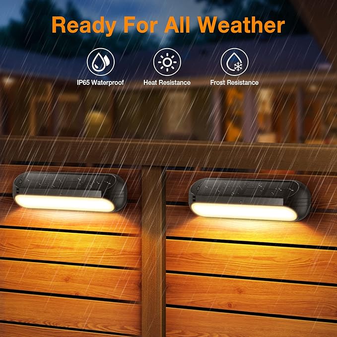 Ahaorigin Solar Outdoor Lights for Deck 4 Pack, Upgraded RGB Solar Fence Lights with Color Changing & Warm White Mode, Waterproof LED Solar Powered Light for Yard, Wall, Stairs, Pool and Step Decor