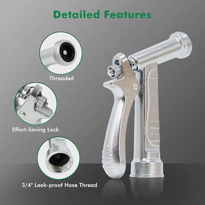RESTMO 100% Metal Garden Hose Nozzle 2 Pack, 5X Lifespan Rust-Proof Chrome Plated, Heavy Duty Zinc Alloy Pistol Grip with Threaded Front, High Pressure Hose Sprayer for Car Washing, Plant Watering