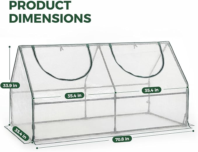 Gentingbro 71“Lx36 Wx34 H Mini Greenhouses Outdoors with Zippered Doors & Roll-up Windows Portable Quick-Setup Small Green House Waterproof UV Protected PE Cover Shelter for Garden Plants
