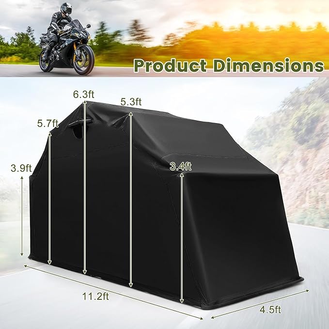 ERGOMASTER 136" x 54" x 75" Heavy Duty Motorcycle Shed, Outdoor Waterproof Tent with 600D Oxford Fabric, Roll-up Mesh Windows, Expansion Bolts