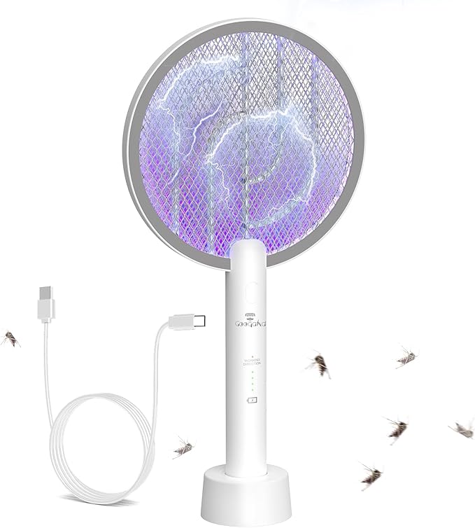 Bug Zapper Racket, 2 in 1 Mode Fly Swatter USB Rechargeable, 4000V Electric Fly Zapper with 3 Layer Safety Mesh，Electric Racket for Kitchen, Home, Garden and Outdoors