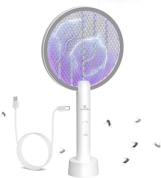 Bug Zapper Racket, 2 in 1 Mode Fly Swatter USB Rechargeable, 4000V Electric Fly Zapper with 3 Layer Safety Mesh，Electric Racket for Kitchen, Home, Garden and Outdoors