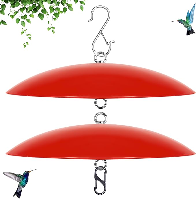 12" Hummingbird Feeder Shade Cover,Bird Feeders Dome Rain Cover,Hummingbird Umbrella for Shepherd's Hook Outdoors(Red) 2 Pack