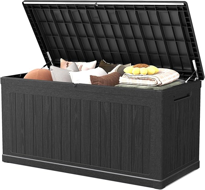Skepphlay 260 Gallon Deck Box Extra Large, Outdoor Storage Box Lockable, Patio Storage Box Waterproof and UV Resistant, 440lbs Load Capacity for Garden, Patio, Pool (Black)