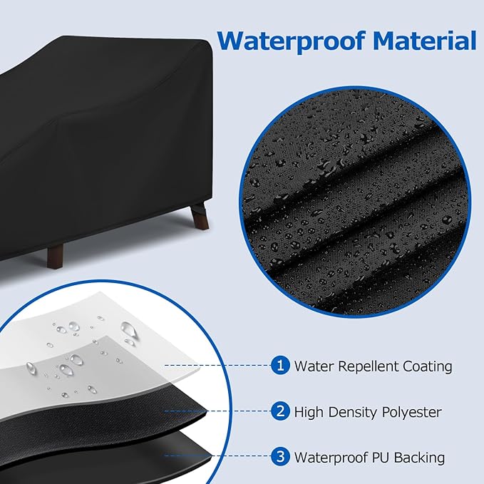 SunPatio Chaise Lounge Covers Outdoor Waterproof, 2 Pack Patio Lounge Chair Covers with Windproof Straps, Outdoor Patio Furniture Protector All Weather Protection, 70" L x 30" W x 26" H, Black