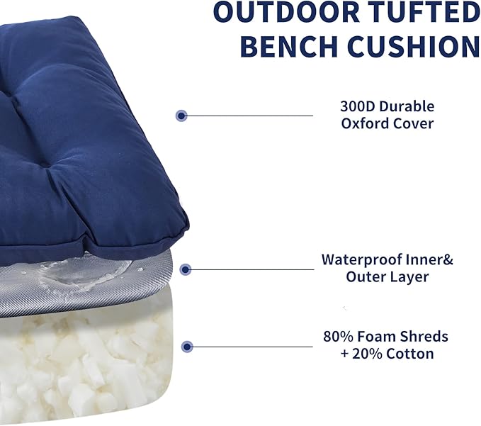IPYNBAP Outdoor Bench Cushion, 59x18x5 Inch, Waterproof Bench Cushion for Outdoor/Indoor Furniture, Tufted Patio Bench Seat Cushion, Fade Resistant Outdoor Cushions for Porch Swing Couch, Navy Blue