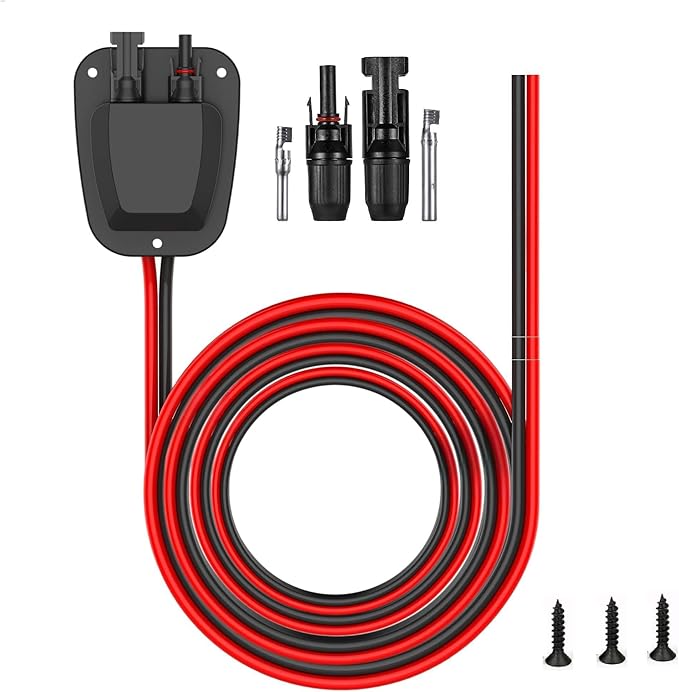 Solar Double Cable Entry Gland Installed Solar Panel Extension Cable- 10AWG Solar Cable Solar Panel Cable 20Ft with Solar Connectors for RV, Campervan, Solar Project Campervan,