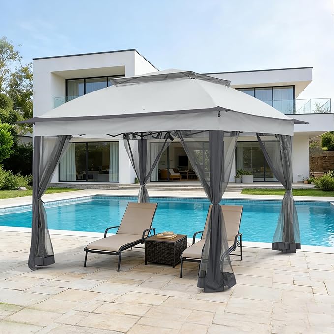 COOS BAY Pop up Gazebo 11x11, Instant Canopy Tent with Mesh Netting, Patio Gazebo with 121 Square Feet of Shade, 4 Weight Bags Included, Gray