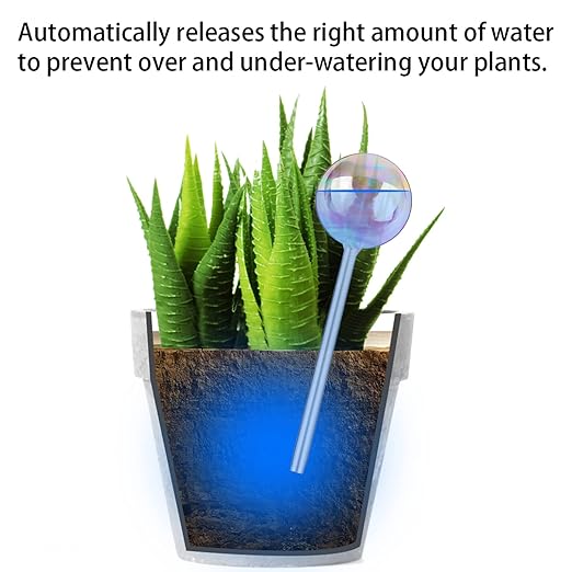 Tomorotec [3PCS] Light Iridescent Rainbow Gradient Color Clear Glass Self-Watering System Spikes, Automatic Plant Waterer Bulbs