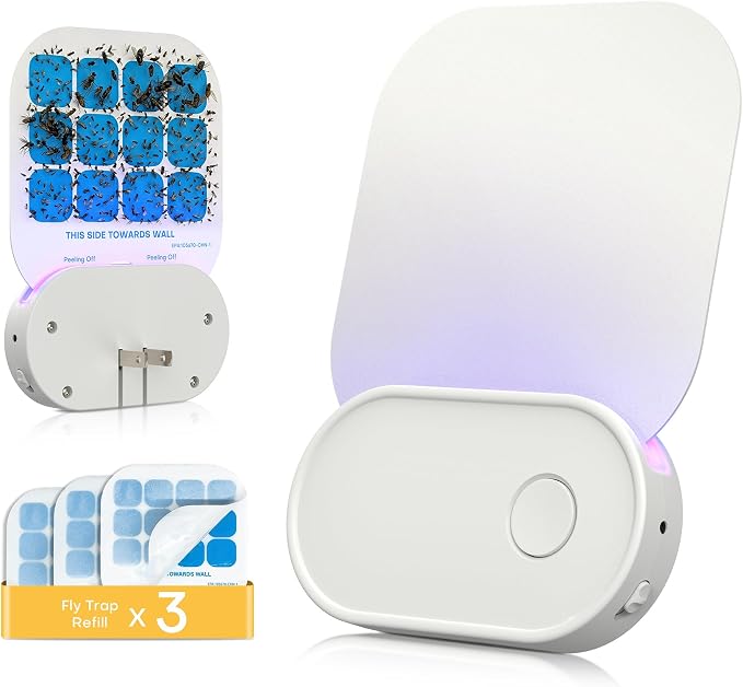 Fruit Fly Traps for Indoors (1 Device + 3 Refills), Gnat Traps for House Indoor, Plug in Fly Trap for Gnats, Fruit Flies, Flying Insects Sleek Design Indoor Safe