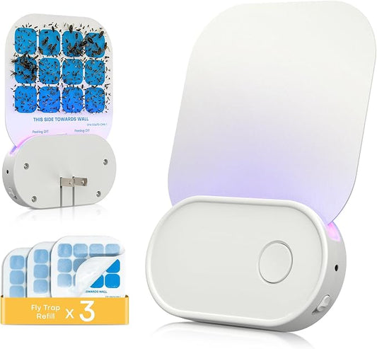 Fruit Fly Traps for Indoors (1 Device + 3 Refills), Gnat Traps for House Indoor, Plug in Fly Trap for Gnats, Fruit Flies, Flying Insects Sleek Design Indoor Safe