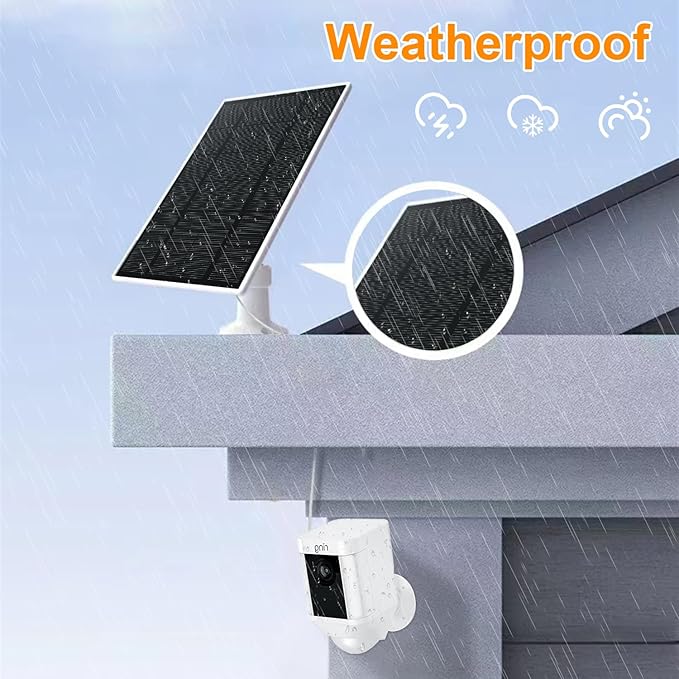 Ring Camera Solar Panel, Compatible with Ri ng Stick Up Cam Battery, Ring Spotlight Plus/Pro Battery, Waterproof 5V6W, 9.8 inch Long Charging Cable (2Pack) (White)