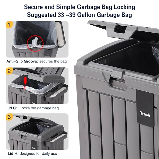 Ashfield & Harkness: 31 Gallon Outdoor Trash Can Ash Tray - Secure Lid, Drip Tray, Waterproof Resin, Storage Container, Kitchen or Deck, Sorting Sign