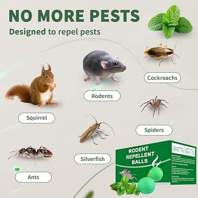 Mouse Rodent Repellent, 24 Pack Peppermint Oil for Mice, Mouse, Rats, Squirrel, Indoor/Outdoor Pest Control for Home, Kitchen, Garage, Safe for Pets & Family