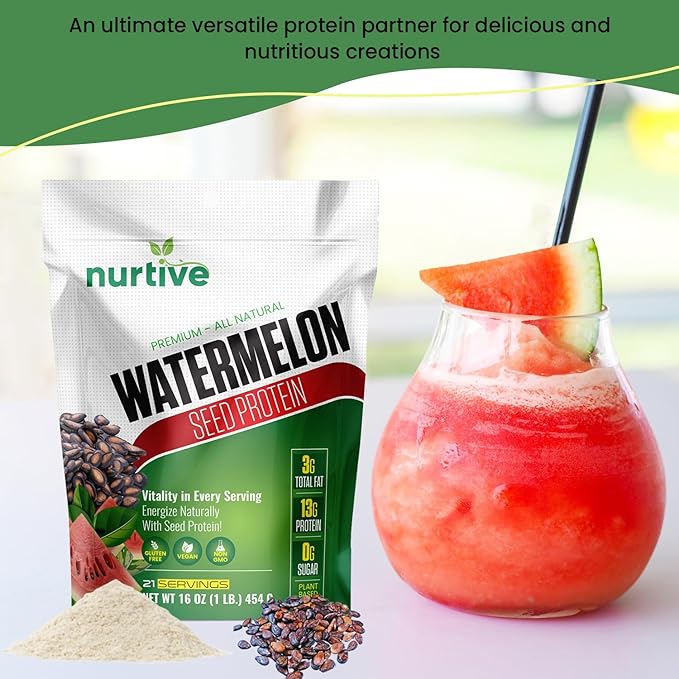 Watermelon Seed Protein Powder - Plant-Based Protein with Magnesium, Iron, and Antioxidants - Ideal for Post-Workout Recovery & Sustainable Nutrition - 21 Servings (16 oz / 454g)