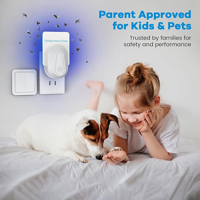 Indoor Fly Trap Fruit Fly and Gnat Trap with 2 Traps and 6 Sticky Refills Plug-in Device Flying Insect Catcher for Mosquitoes, Moths, and Household Flying Bugs (2, White)