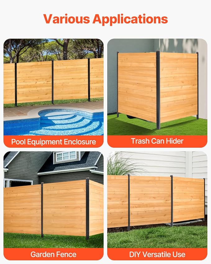 VEVOR Wood Privacy Fence, 38" W x 42" L, 2 Panel Solid Air Conditioner Fence Screen, Pool Equipment Enclosure with Metal Stakes, Easy DIY Installation, Outdoor Trash Can Hider for Garden Decoration