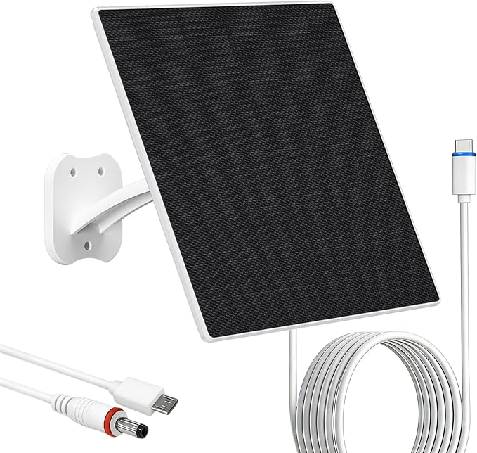 Zivif 10W Solar Panel for Security Cameras, Solar Panel Charger Camera with USB-C Cable, DC 5.5x2.1mm & Micro USB Port, IP66 Waterproof with Adjustable Mount, 7.2FT Cable