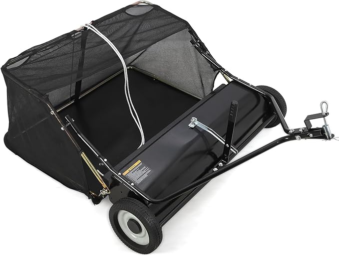 Tow Behind Lawn Sweeper, 42" Pull Behind Collector – Large Capacity Leaf & Grass Collector with Adjustable Height, Dumping Rope Design for Debris and Lawn Clippings