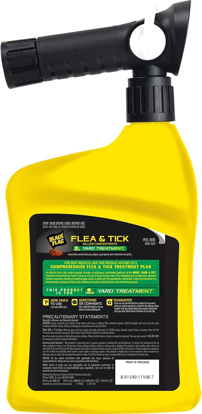 Black Flag Flea and Tick Killer Concentrate Yard Treatment, 32 Ounces, Ready To Spray, Quickflip Hose End Sprayer