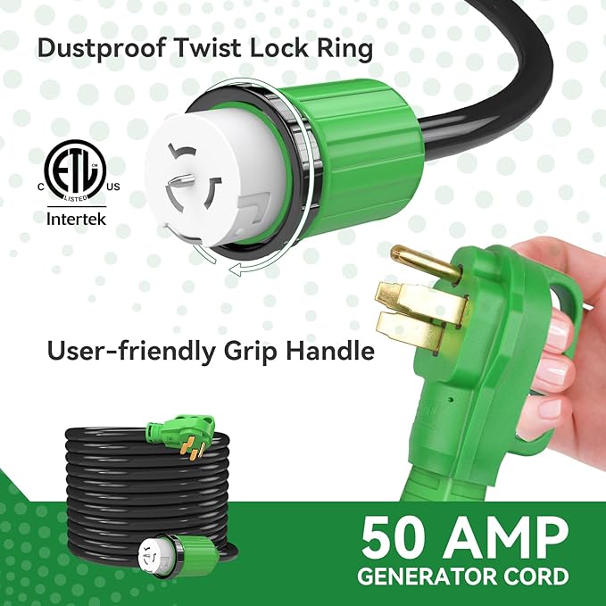 50 Amp Generator Cord 10FT and Power Inlet Box Waterproof Combo Kit, NEMA 14-50P to SS2-50R Generator Extension Cord with NEMA SS2-50P Generator Inlet, ETL Listed